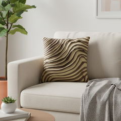 Fabric-Crafted Brown Cushion Cover – 16"x16" | Modern Wave-Pattern Design | Poly Cotton Foam |