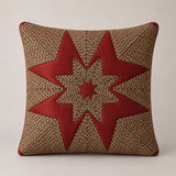 Machine Crafted Red Cushion Cover – 16"x16" | Geometric Star Patchwork Embroidery | Premium Poly-Cotton Decorative Cushion Cover