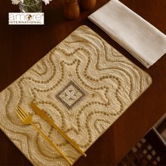 Set of - 2, Handcrafted Embroidered Placemat – Beige, 12"x18"