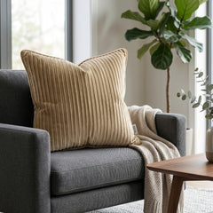 Fabric Crafted Cushion Cover – Bronze | 16"x16" | Poly Cotton Foam Fabric | Premium Ribbed Texture Design