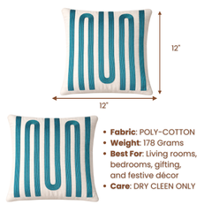 Handcrafted Green Cushion Cover – 12"x12" | Linear Embroidered Design | Premium Poly Cotton