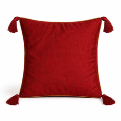 Hand Crafted Decorative Cushion Cover – Red | 12"x12" | Poly Cotton | Tassel Design