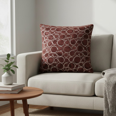 Machine-Crafted Dark Camel Cushion Cover – 16"x16" | Circular Embroidered Design | Premium Poly Channel Fabric