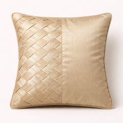 Fabric Crafted Cushion Cover – Gold | 12"x12" | Poly Cotton Fabric | Premium Woven Panel Design