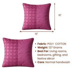 Fabric Crafted Cushion Cover – Purple | 16"x16" | Poly Cotton | Modern Textured Design