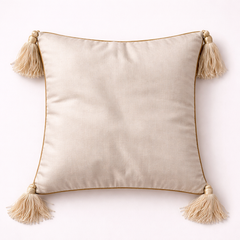 Hand Crafted Cushion Cover – Cream | 12"x12" | Poly Cotton | Embroidered Paisley Design