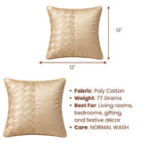 Fabric Crafted Cushion Cover – Gold | 12"x12" | Poly Cotton Fabric | Premium Woven Panel Design