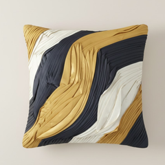 Fabric-Crafted Black Cushion Cover – 16"x16" | Triple-Tone Pleated Waves | Premium Poly Cotton