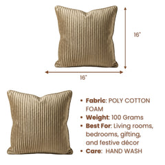 Fabric Crafted Cushion Cover – Bronze | 16"x16" | Poly Cotton Foam Fabric | Premium Ribbed Texture Design