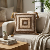 Hand Crafted Decorative Cushion Cover – Silver | 12"x12" | Poly Cotton | Tassel Design