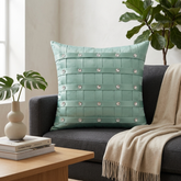 Hand-Crafted Cushion Cover – Green Silver | 16"x16" | Poly-Foam-Cotton | Elegant Festive Accent