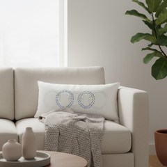 Handcrafted White Bolster Cover – 19"x8", Embellished Circular Design in Premium Poly Cotton