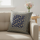 Fabric-Crafted Blue Cushion Cover – 24"x24", Inspired by Kashmiri & Mughal Art | Premium Poly Cotton