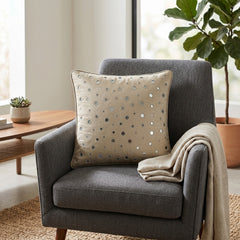 Handcrafted Cream Cushion Cover – 12"x12" | Mirror Dot Embroidery | Premium Poly Cotton | Elegant Decorative Accent