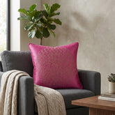 Machine Crafted Pink Cushion Cover – 16"x16" | Elegant Gold Floral Embroidery | Premium Poly-Cotton Decorative Cushion Cover