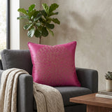 Machine Crafted Pink Cushion Cover – 16"x16" | Elegant Gold Floral Embroidery | Premium Poly-Cotton Decorative Cushion Cover