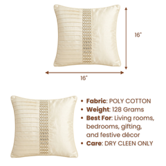 Hand Crafted Cushion Cover – Cream | 16"x16" | Poly Cotton | Textured Panel Design