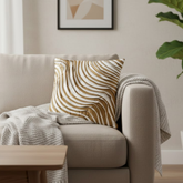 Fabric-Crafted Khaki Cushion Cover – 16"x16" | Modern Wave-Texture Design | Poly Cotton Foam