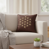 Handcrafted Brown Cushion Cover – 12"x12" | Pearl & Starburst Embellished Design | Premium Poly Cotton