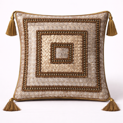 Hand Crafted Decorative Cushion Cover – Silver | 12"x12" | Poly Cotton | Tassel Design