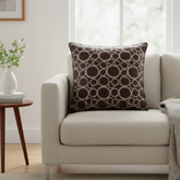 Machine-Crafted Brown Cushion Cover – 16"x16" | Circular Embroidered Design | Premium Poly Channel Fabric