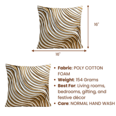 Fabric-Crafted Khaki Cushion Cover – 16"x16" | Modern Wave-Texture Design | Poly Cotton Foam