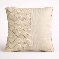 Fabric Crafted Cushion Cover – Beige | 16"x16" | Poly Cotton | Elegant Textured Design