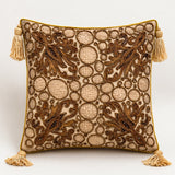Hand Crafted Cushion Cover – Beige | 16"x16" | Poly Cotton | Embroidered Circle & Motif Design