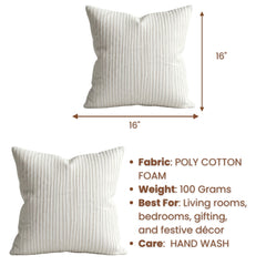 Fabric Crafted Cushion Cover – Off White | 16"x16" | Poly Cotton Foam Fabric | Premium Ribbed Texture Design