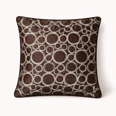 Machine-Crafted Brown Cushion Cover – 16"x16" | Circular Embroidered Design | Premium Poly Channel Fabric
