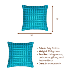 Handcrafted Light Turquoise Cushion Cover – 16"x16", Premium Poly Cotton