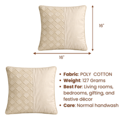 Fabric Crafted Cushion Cover – Beige | 16"x16" | Poly Cotton | Elegant Textured Design