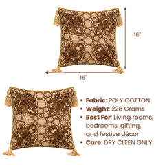 Hand Crafted Cushion Cover – Beige | 16"x16" | Poly Cotton | Embroidered Circle & Motif Design