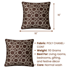 Machine-Crafted Brown Cushion Cover – 16"x16" | Circular Embroidered Design | Premium Poly Channel Fabric