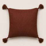 Handcrafted Cushion Cover – Dark Brown | 16"x16" | Decorative Embroidered Tassel Cushion Cover