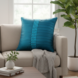Hand Crafted Cushion Cover – Turquoise | 16"x16" | Poly Cotton | Pleated Panel Design