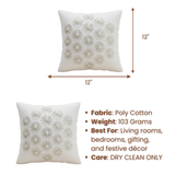 Handcrafted White Cushion Cover – 12"x12" | Poly Cotton | Elegant 3D Floral Detailing | Premium Festive Décor