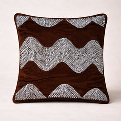 Hand Crafted Cushion Cover – Light Brown | 16"x16" | Poly Chenille-Cotton Fabric | Embellished Wave Design