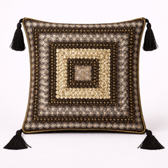 Hand Crafted Decorative Cushion Cover – Black | 12"x12" | Poly Cotton | Tassel Design