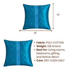 Hand Crafted Cushion Cover – Turquoise | 16"x16" | Poly Cotton | Pleated Panel Design