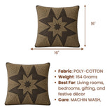 Machine Crafted Brown Cushion Cover – 16"x16" | Geometric Star Patchwork Embroidery | Premium Poly-Cotton Decorative Cushion Cover