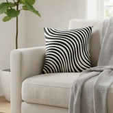 Fabric-Crafted Black Cushion Cover – 16"x16" | Modern Wave-Stripe Pattern | Poly Cotton Foam