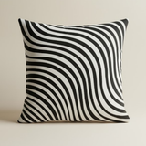 Fabric-Crafted Black Cushion Cover – 16"x16" | Modern Wave-Stripe Pattern | Poly Cotton Foam |