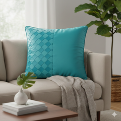 Fabric Crafted Cushion Cover – Turquoise | 16"x16" | Poly Cotton | Elegant Textured Design