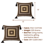 Hand Crafted Decorative Cushion Cover – Black | 12"x12" | Poly Cotton | Tassel Design