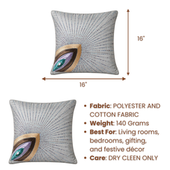 Handcrafted Gray Cushion Cover – 16"x16" | Radiant Eye Motif Embroidered Design | Premium Polyester-Cotton