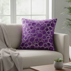 Machine-Crafted Bright Purple Cushion Cover – 16"x16" | Circular Embroidered Design | Premium Poly Channel Fabric