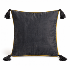 Hand Crafted Decorative Cushion Cover – Black | 12"x12" | Poly Cotton | Tassel Design