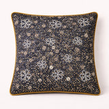 Hand Crafted Cushion Cover – Black | 16"x16" | Poly Cotton | Floral Embroidered Sequin Design