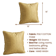 Fabric Crafted Cushion Cover – Gold | 16"x16" | Poly Cotton Foam Fabric | Premium Ribbed Texture Design